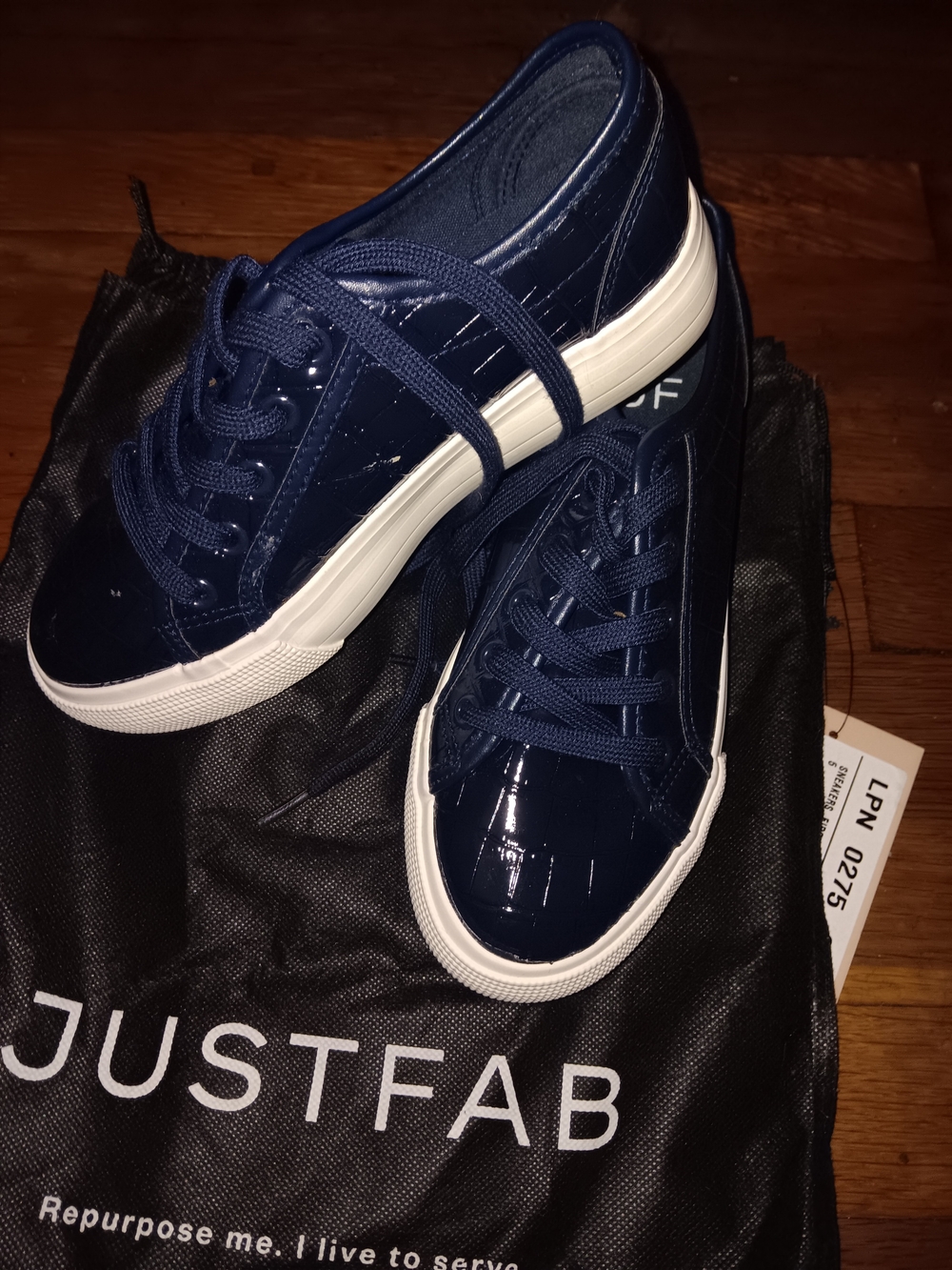 JustFab Dark Navy Blue Croco Print Low-Top Sneakers with White Sole